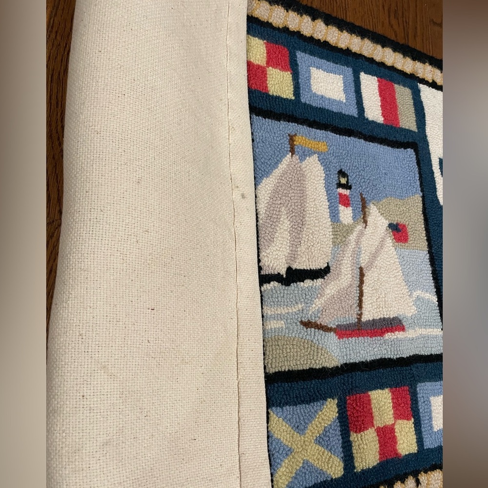 Rare Claire Murray Nautical Hooked Rug Blue/Red Sail Boats/Ocean- 25X36 Vibrant - Picture 8 of 9